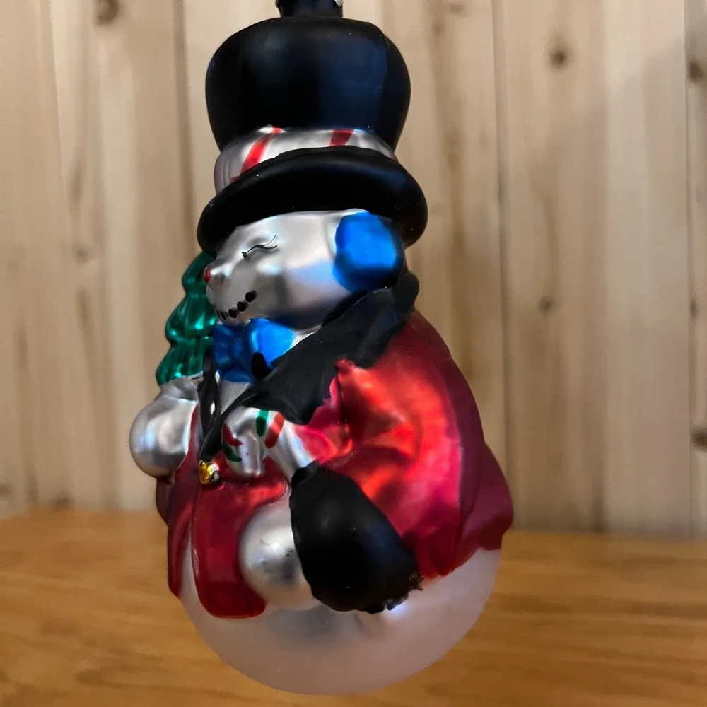 Vintage Snowman Christmas Ornaments Hand Blown Painted Glass Holiday Lot Of 2